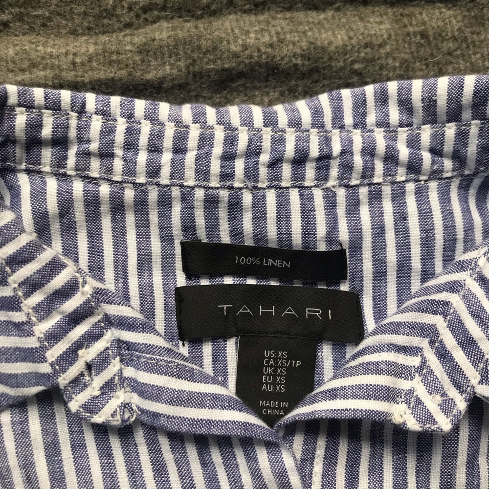 Tahari blue linen stripped summer dress